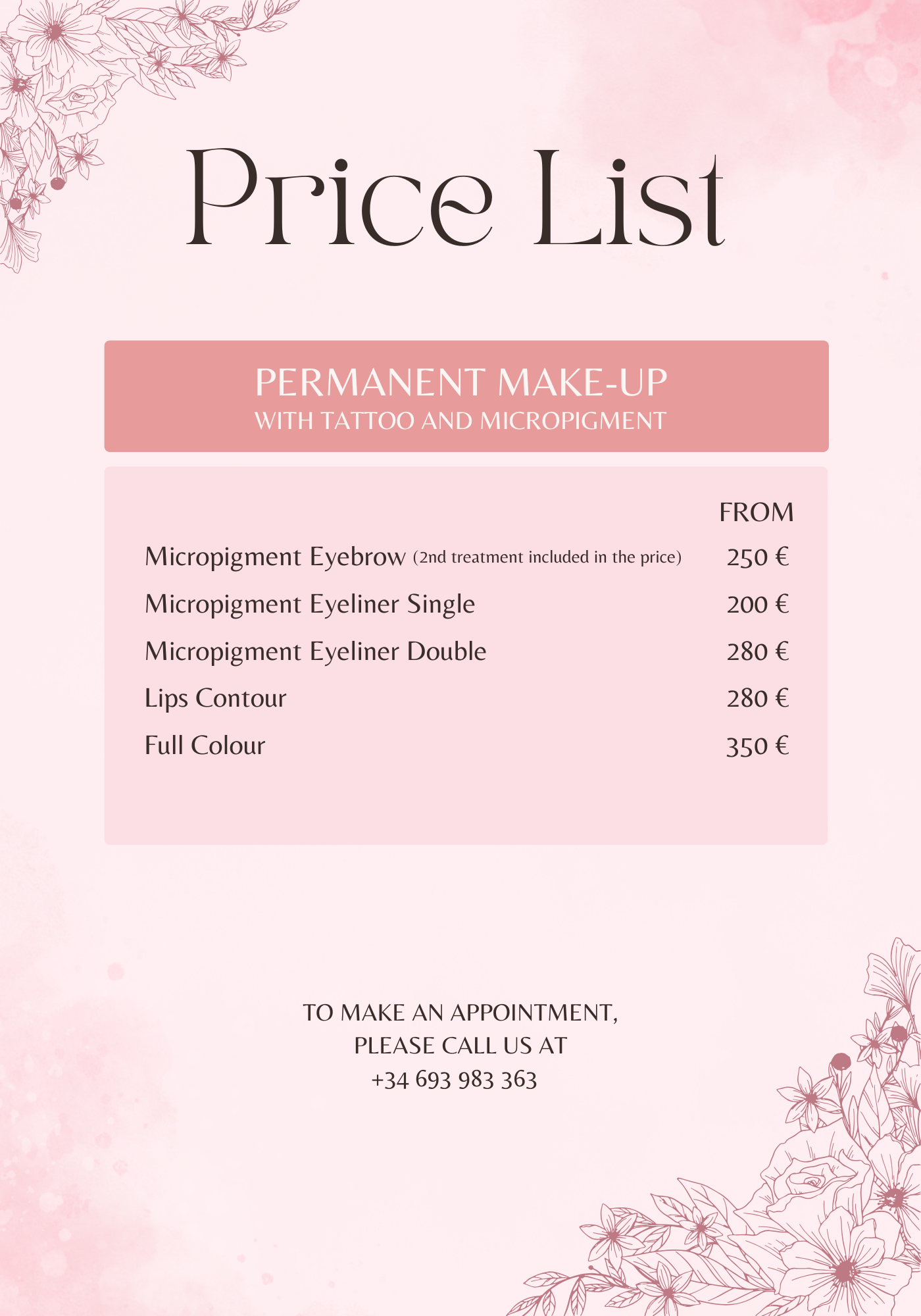 Waxing price list Face and Beauty